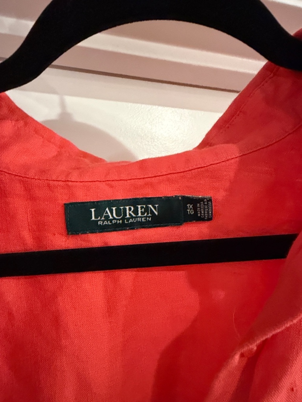 Lauren Ralph Lauren Coral Button-Down Short Sleeve Linen Shirt - Picture 2 of 3